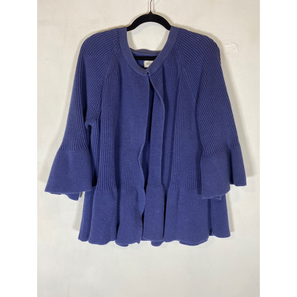 Avenue 4X Blue Chunky Knit Cardigan Bell Sleeve Open Front Peplum Modest Casual